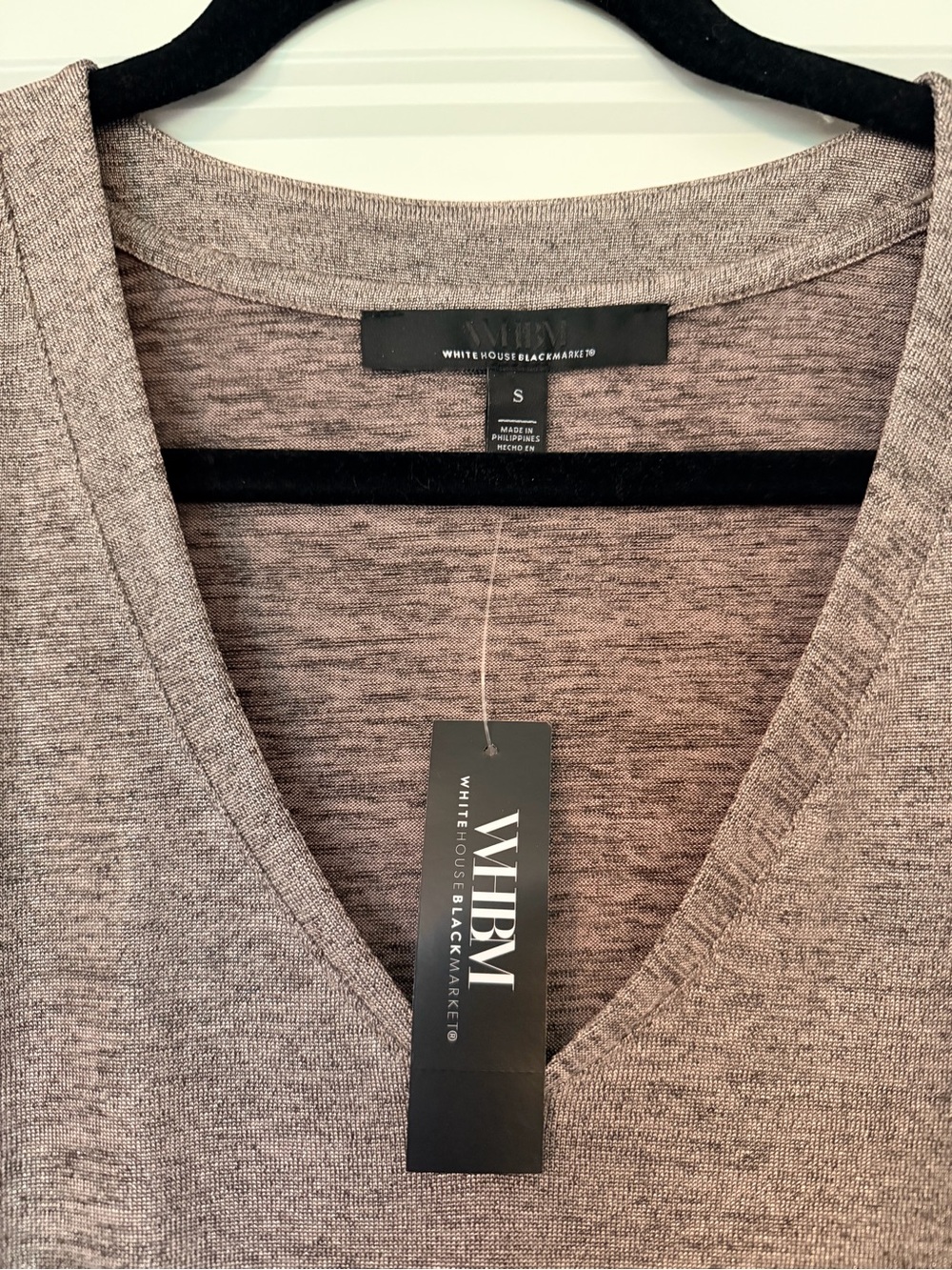 White House Black Market V-Neck Tee in Shimmer Heather Taupe